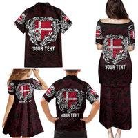 Personalized Denmark Viking Blood Family Matching Puletasi and Hawaiian Shirt Nordic Runes and Shield of Ancestry in Tribal Knotwork