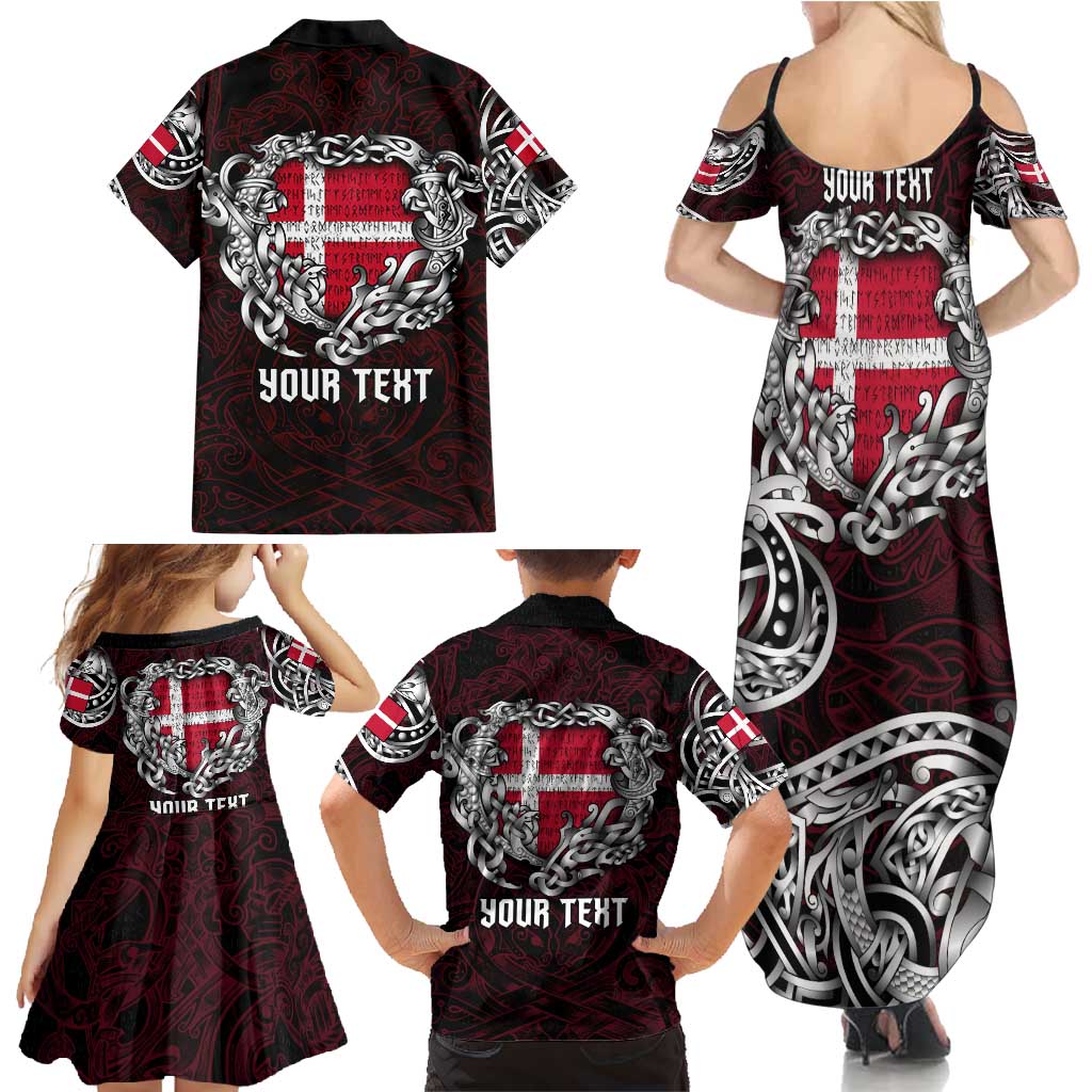 Personalized Denmark Viking Blood Family Matching Summer Maxi Dress and Hawaiian Shirt Nordic Runes and Shield of Ancestry in Tribal Knotwork