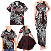 Personalized Denmark Viking Blood Family Matching Tank Maxi Dress and Hawaiian Shirt Nordic Runes and Shield of Ancestry in Tribal Knotwork