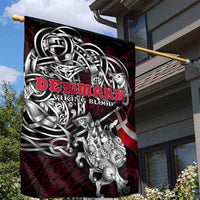 Denmark Viking Blood Garden Flag Nordic Runes and Shield of Ancestry in Tribal Knotwork