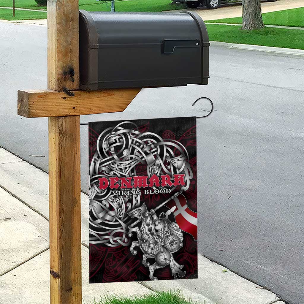 Denmark Viking Blood Garden Flag Nordic Runes and Shield of Ancestry in Tribal Knotwork