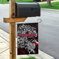 Denmark Viking Blood Garden Flag Nordic Runes and Shield of Ancestry in Tribal Knotwork