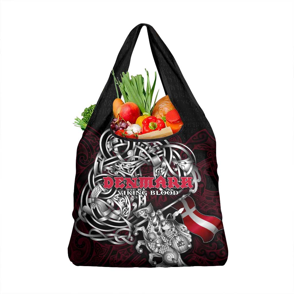 Denmark Viking Blood Grocery Bag Nordic Runes and Shield of Ancestry in Tribal Knotwork