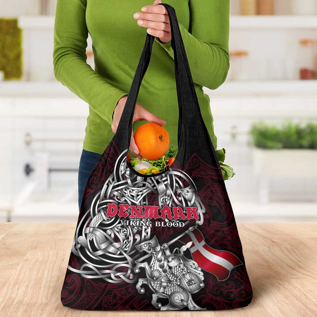 Denmark Viking Blood Grocery Bag Nordic Runes and Shield of Ancestry in Tribal Knotwork