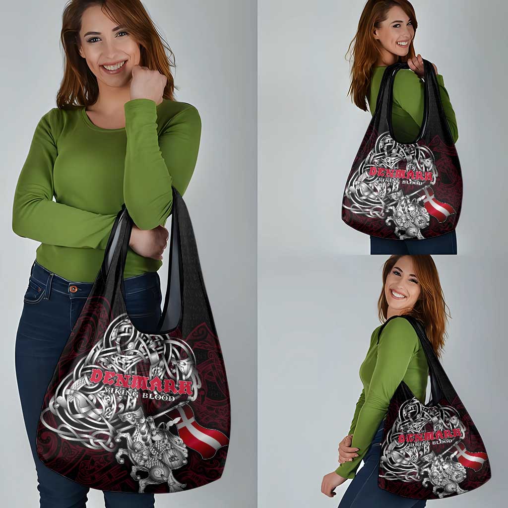 Denmark Viking Blood Grocery Bag Nordic Runes and Shield of Ancestry in Tribal Knotwork