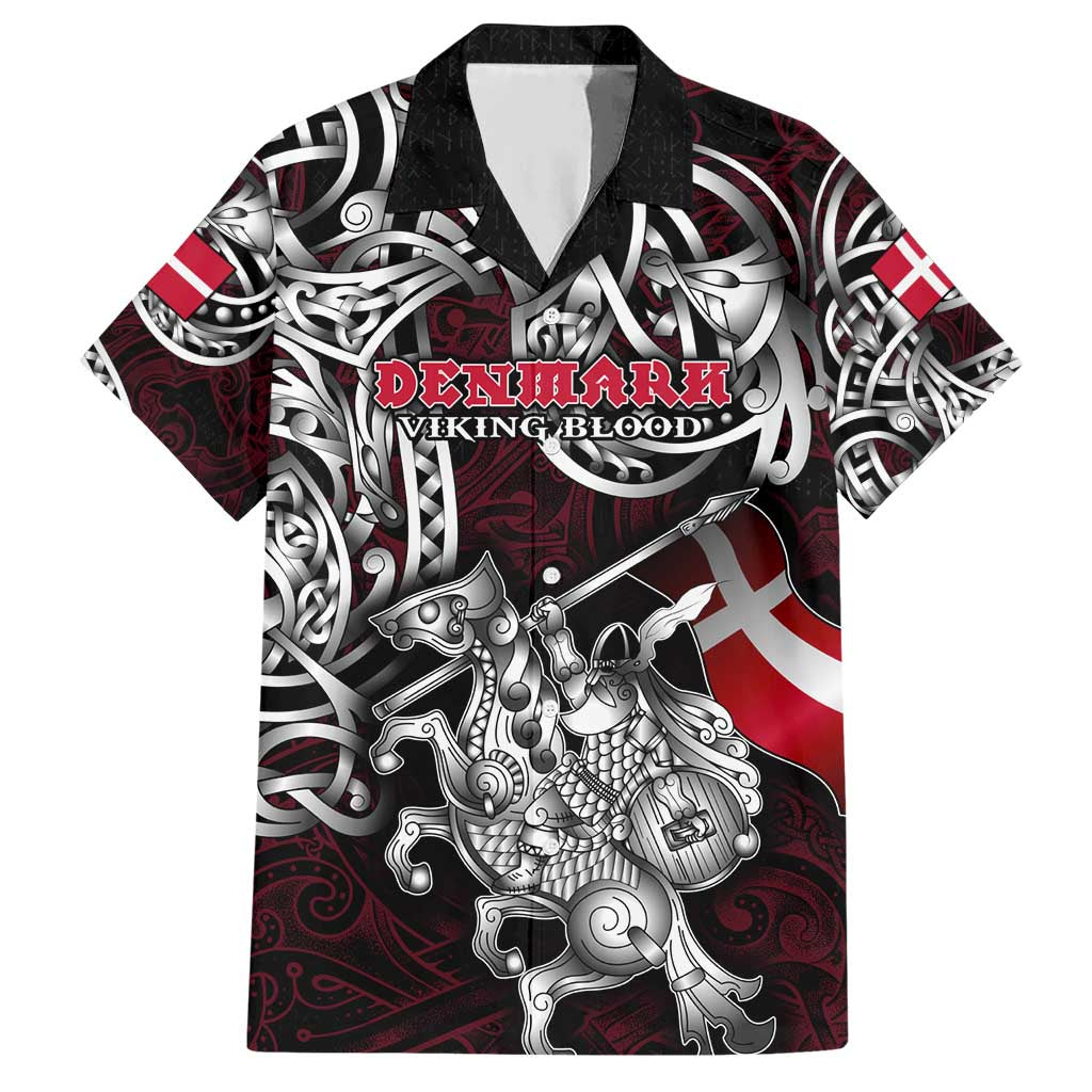Personalized Denmark Viking Blood Hawaiian Shirt Nordic Runes and Shield of Ancestry in Tribal Knotwork