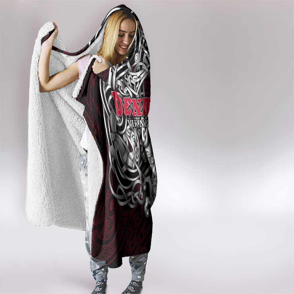 Denmark Viking Blood Hooded Blanket Nordic Runes and Shield of Ancestry in Tribal Knotwork