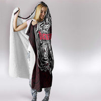 Denmark Viking Blood Hooded Blanket Nordic Runes and Shield of Ancestry in Tribal Knotwork