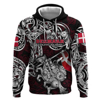 Personalized Denmark Viking Blood Hoodie Nordic Runes and Shield of Ancestry in Tribal Knotwork
