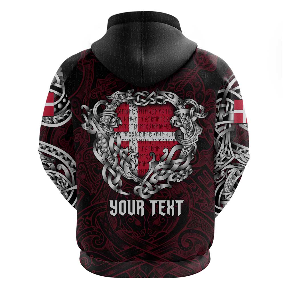 Personalized Denmark Viking Blood Hoodie Nordic Runes and Shield of Ancestry in Tribal Knotwork