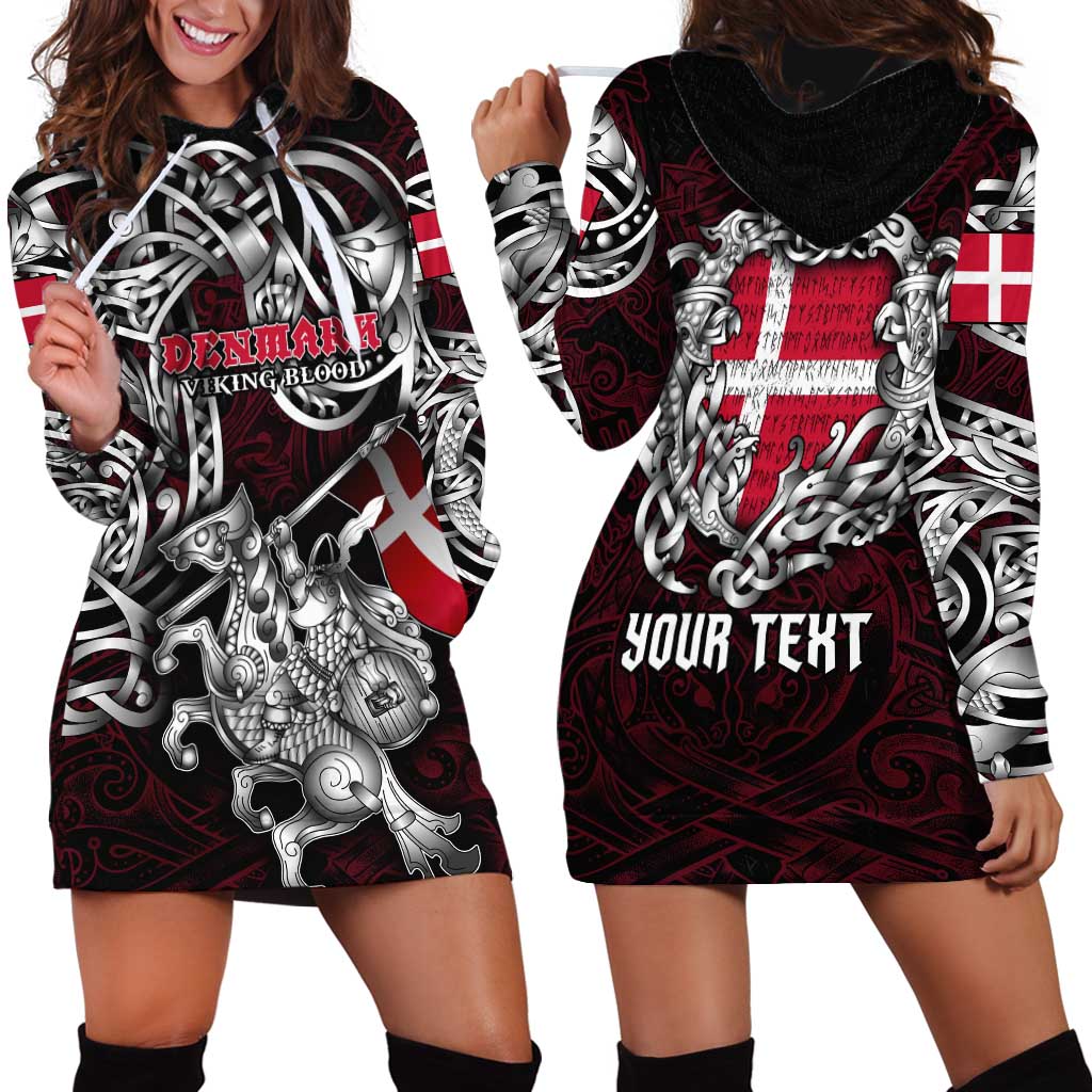 Personalized Denmark Viking Blood Hoodie Dress Nordic Runes and Shield of Ancestry in Tribal Knotwork