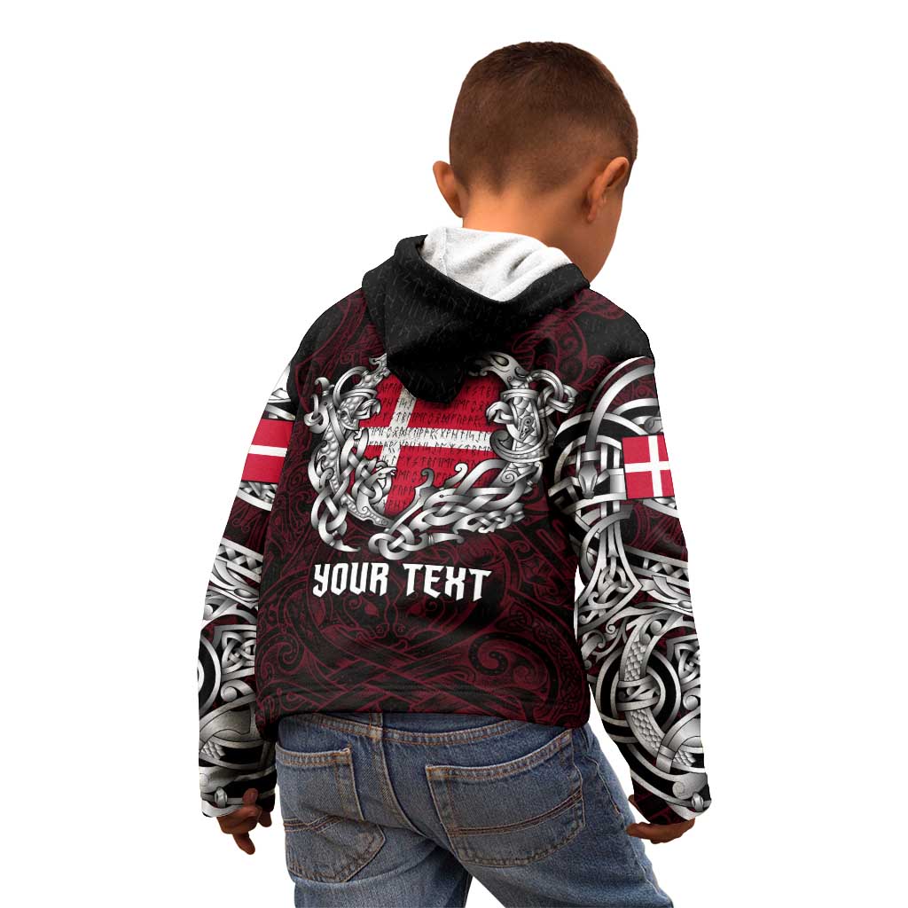 Personalized Denmark Viking Blood Kid Hoodie Nordic Runes and Shield of Ancestry in Tribal Knotwork