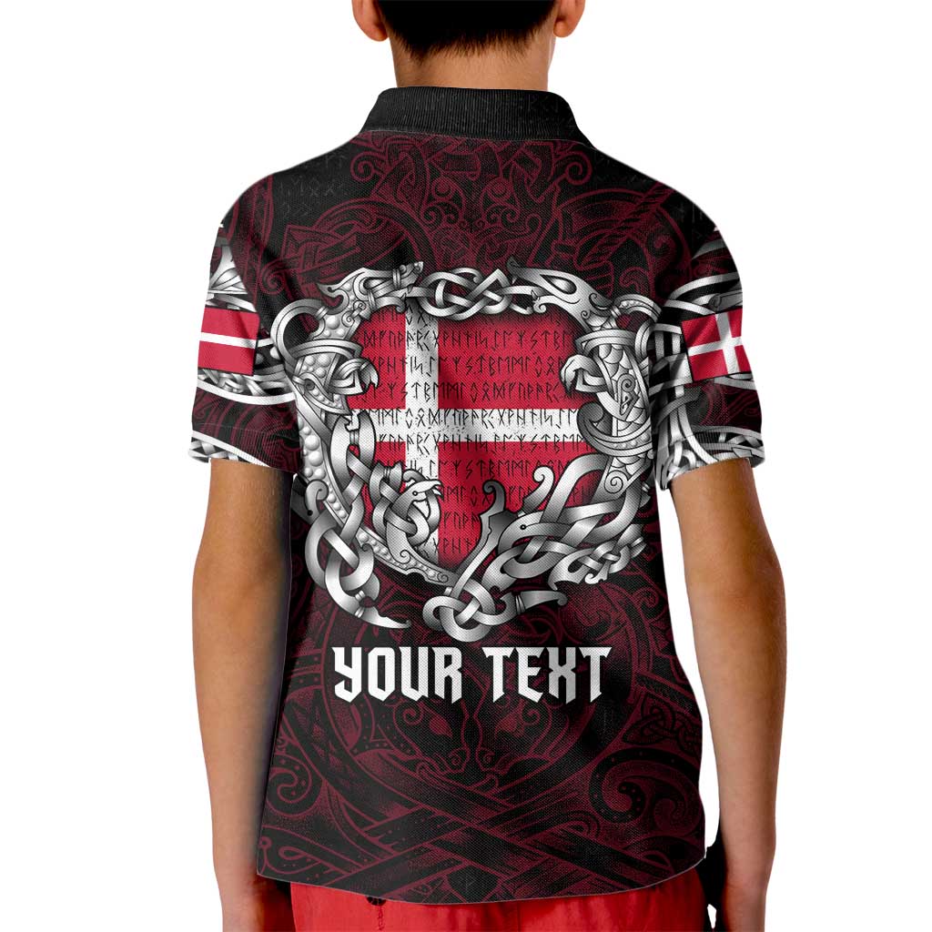 Personalized Denmark Viking Blood Kid Polo Shirt Nordic Runes and Shield of Ancestry in Tribal Knotwork