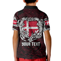Personalized Denmark Viking Blood Kid Polo Shirt Nordic Runes and Shield of Ancestry in Tribal Knotwork
