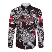 Personalized Denmark Viking Blood Long Sleeve Button Shirt Nordic Runes and Shield of Ancestry in Tribal Knotwork