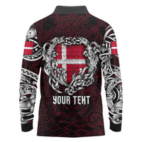 Personalized Denmark Viking Blood Long Sleeve Polo Shirt Nordic Runes and Shield of Ancestry in Tribal Knotwork