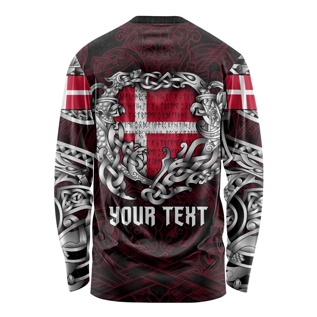 Personalized Denmark Viking Blood Long Sleeve Shirt Nordic Runes and Shield of Ancestry in Tribal Knotwork
