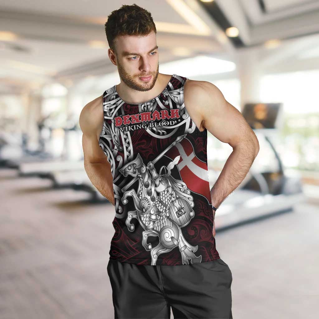 Personalized Denmark Viking Blood Men Tank Top Nordic Runes and Shield of Ancestry in Tribal Knotwork