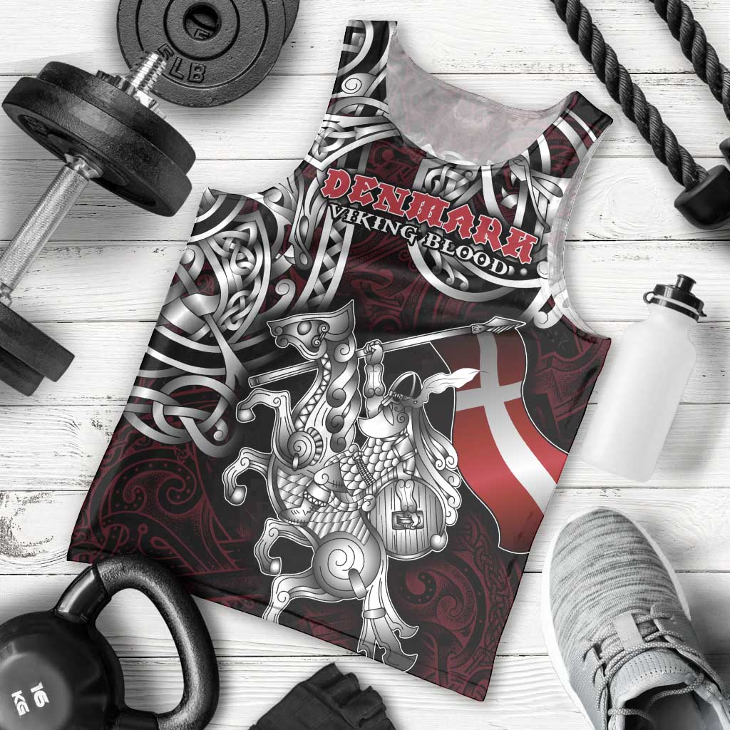 Personalized Denmark Viking Blood Men Tank Top Nordic Runes and Shield of Ancestry in Tribal Knotwork
