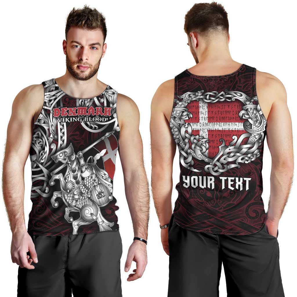 Personalized Denmark Viking Blood Men Tank Top Nordic Runes and Shield of Ancestry in Tribal Knotwork