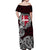 Personalized Denmark Viking Blood Off Shoulder Maxi Dress Nordic Runes and Shield of Ancestry in Tribal Knotwork