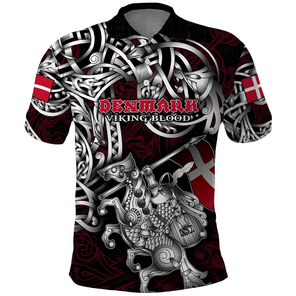Personalized Denmark Viking Blood Polo Shirt Nordic Runes and Shield of Ancestry in Tribal Knotwork