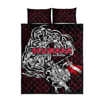 Denmark Viking Blood Quilt Bed Set Nordic Runes and Shield of Ancestry in Tribal Knotwork