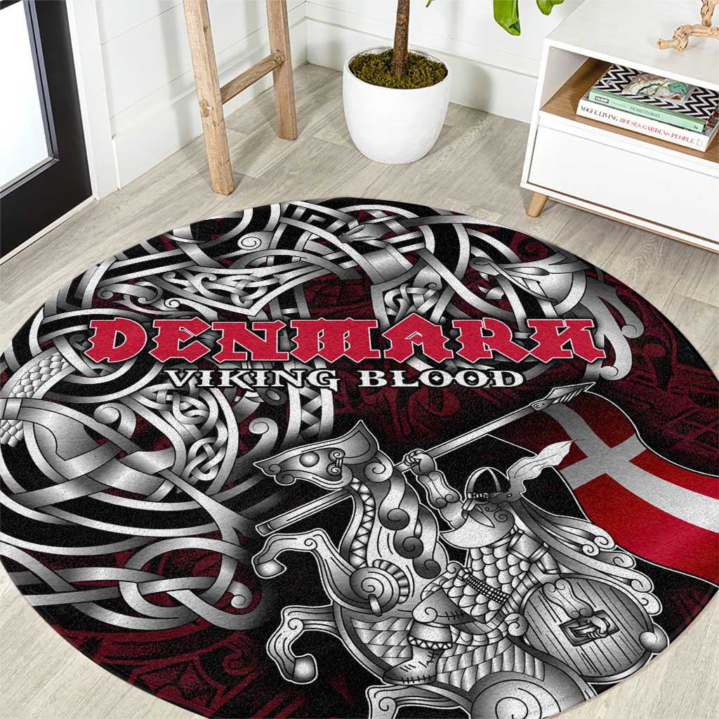 Denmark Viking Blood Round Carpet Nordic Runes and Shield of Ancestry in Tribal Knotwork
