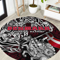 Denmark Viking Blood Round Carpet Nordic Runes and Shield of Ancestry in Tribal Knotwork