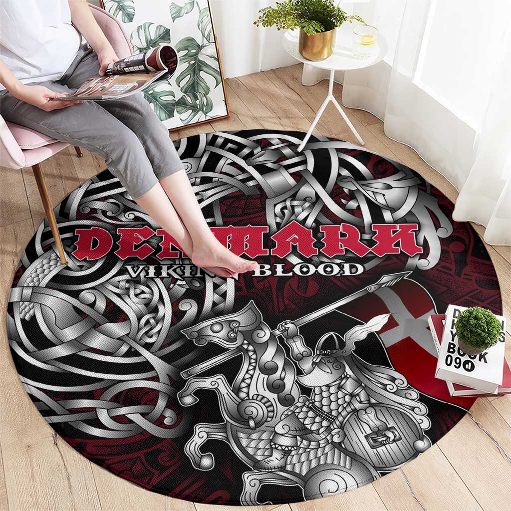 Denmark Viking Blood Round Carpet Nordic Runes and Shield of Ancestry in Tribal Knotwork