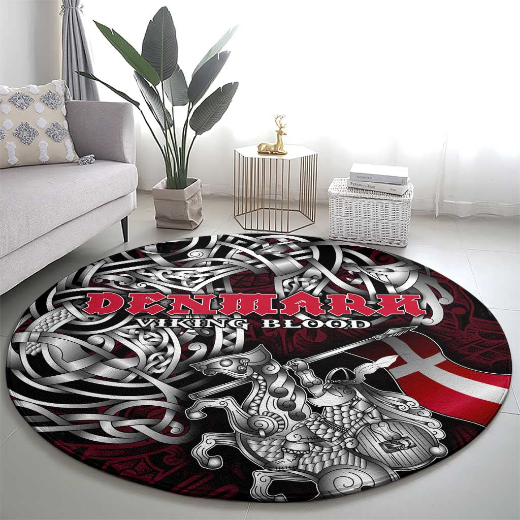 Denmark Viking Blood Round Carpet Nordic Runes and Shield of Ancestry in Tribal Knotwork