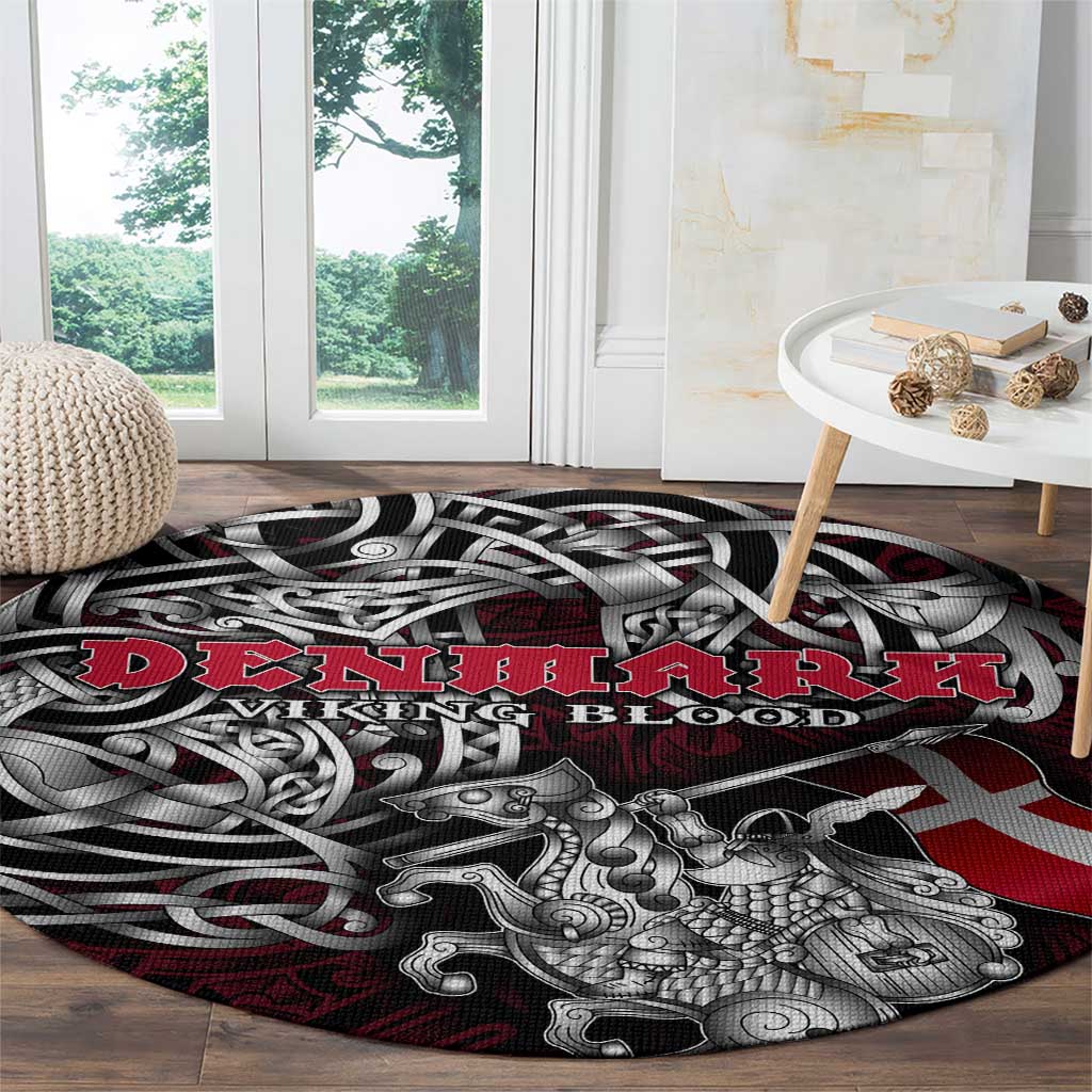 Denmark Viking Blood Round Carpet Nordic Runes and Shield of Ancestry in Tribal Knotwork