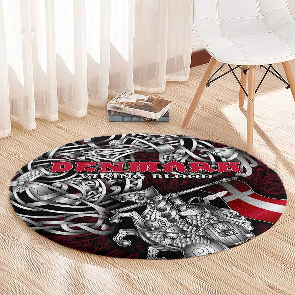 Denmark Viking Blood Round Carpet Nordic Runes and Shield of Ancestry in Tribal Knotwork