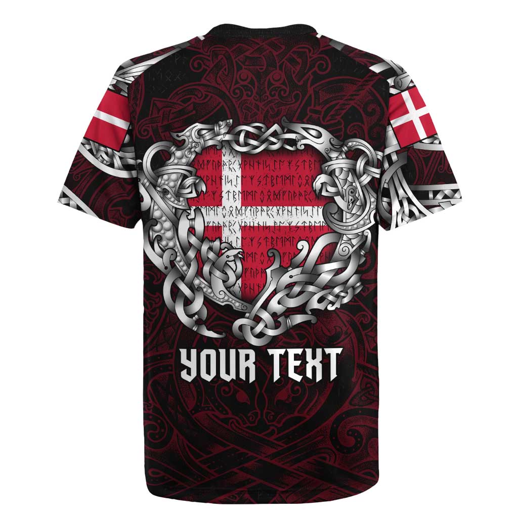 Personalized Denmark Viking Blood Rugby Jersey Nordic Runes and Shield of Ancestry in Tribal Knotwork