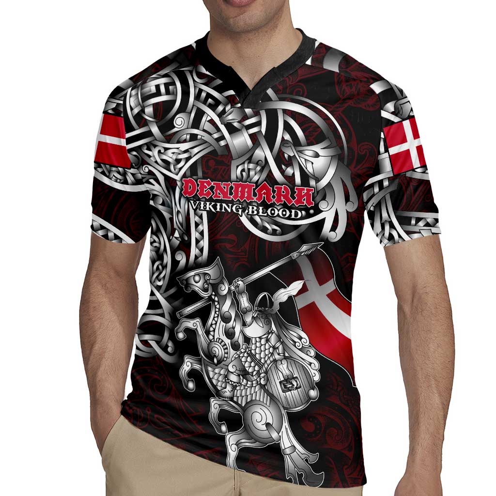 Personalized Denmark Viking Blood Rugby Jersey Nordic Runes and Shield of Ancestry in Tribal Knotwork