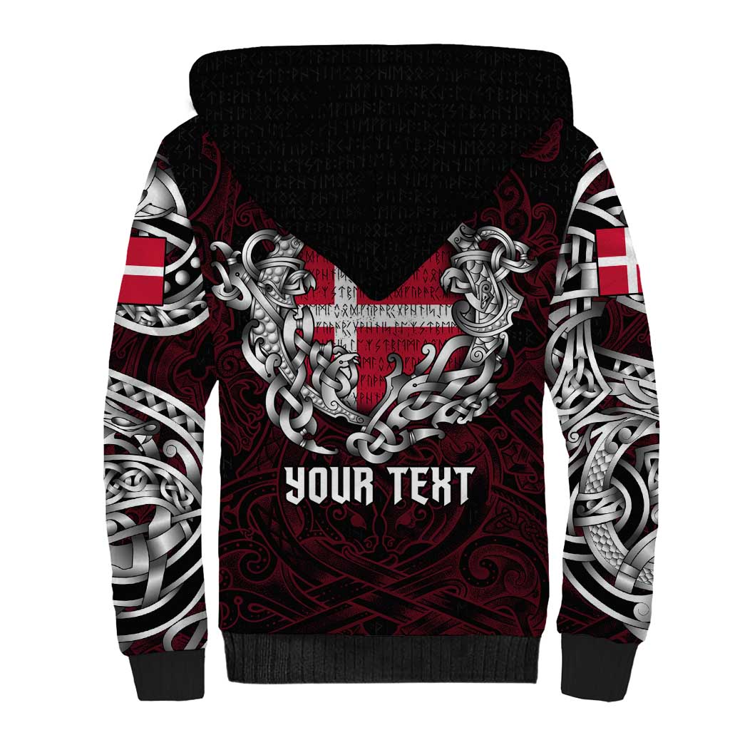 Personalized Denmark Viking Blood Sherpa Hoodie Nordic Runes and Shield of Ancestry in Tribal Knotwork