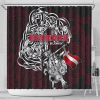 Denmark Viking Blood Shower Curtain Nordic Runes and Shield of Ancestry in Tribal Knotwork