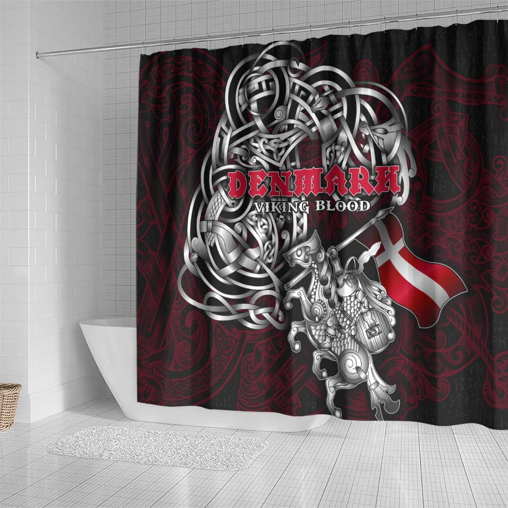 Denmark Viking Blood Shower Curtain Nordic Runes and Shield of Ancestry in Tribal Knotwork