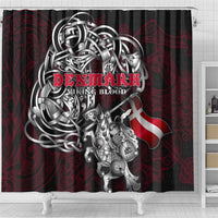 Denmark Viking Blood Shower Curtain Nordic Runes and Shield of Ancestry in Tribal Knotwork