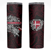Denmark Viking Blood Skinny Tumbler Nordic Runes and Shield of Ancestry in Tribal Knotwork