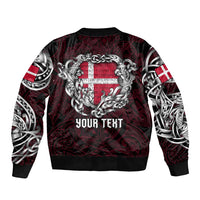Personalized Denmark Viking Blood Sleeve Zip Bomber Jacket Nordic Runes and Shield of Ancestry in Tribal Knotwork