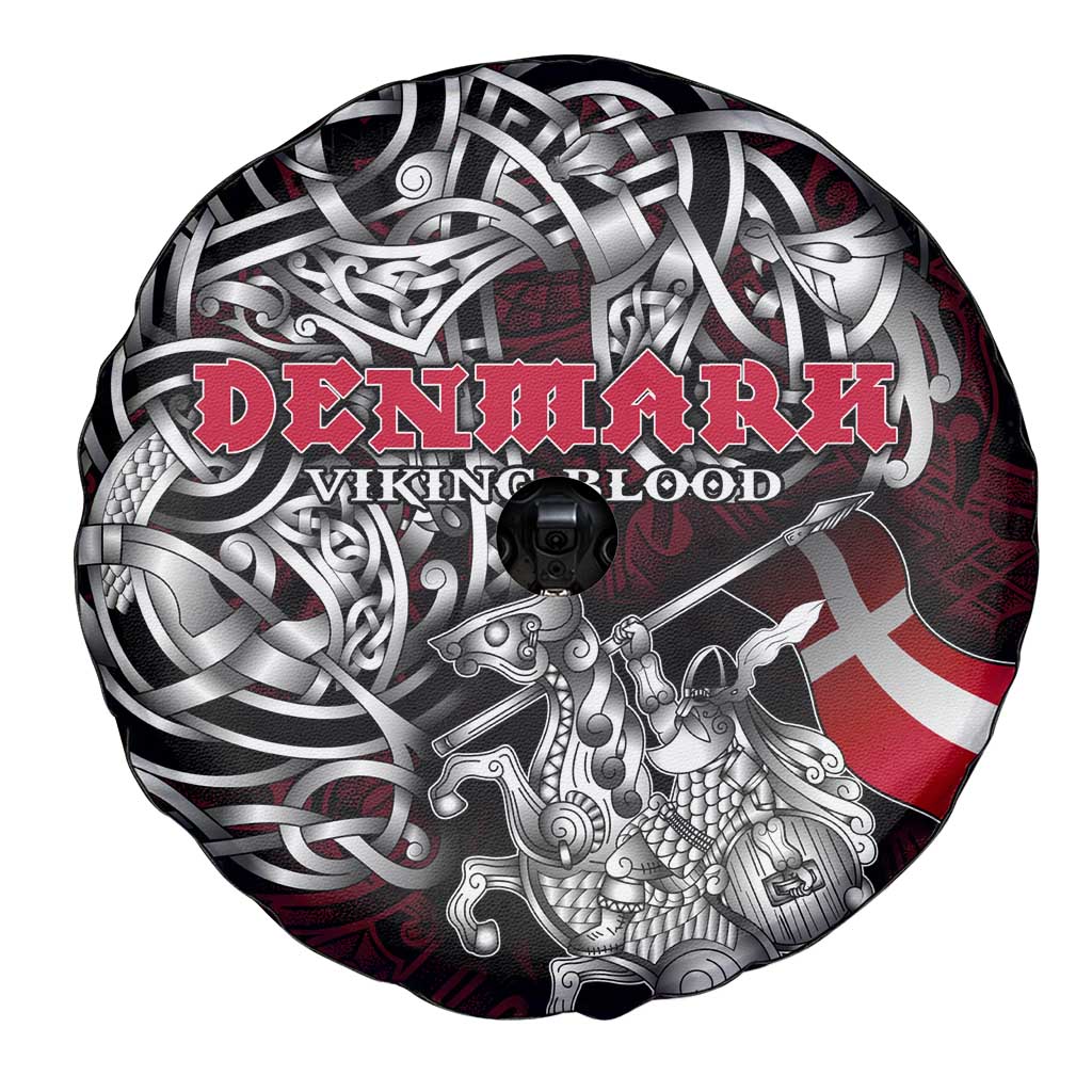 Denmark Viking Blood Spare Tire Cover Nordic Runes and Shield of Ancestry in Tribal Knotwork