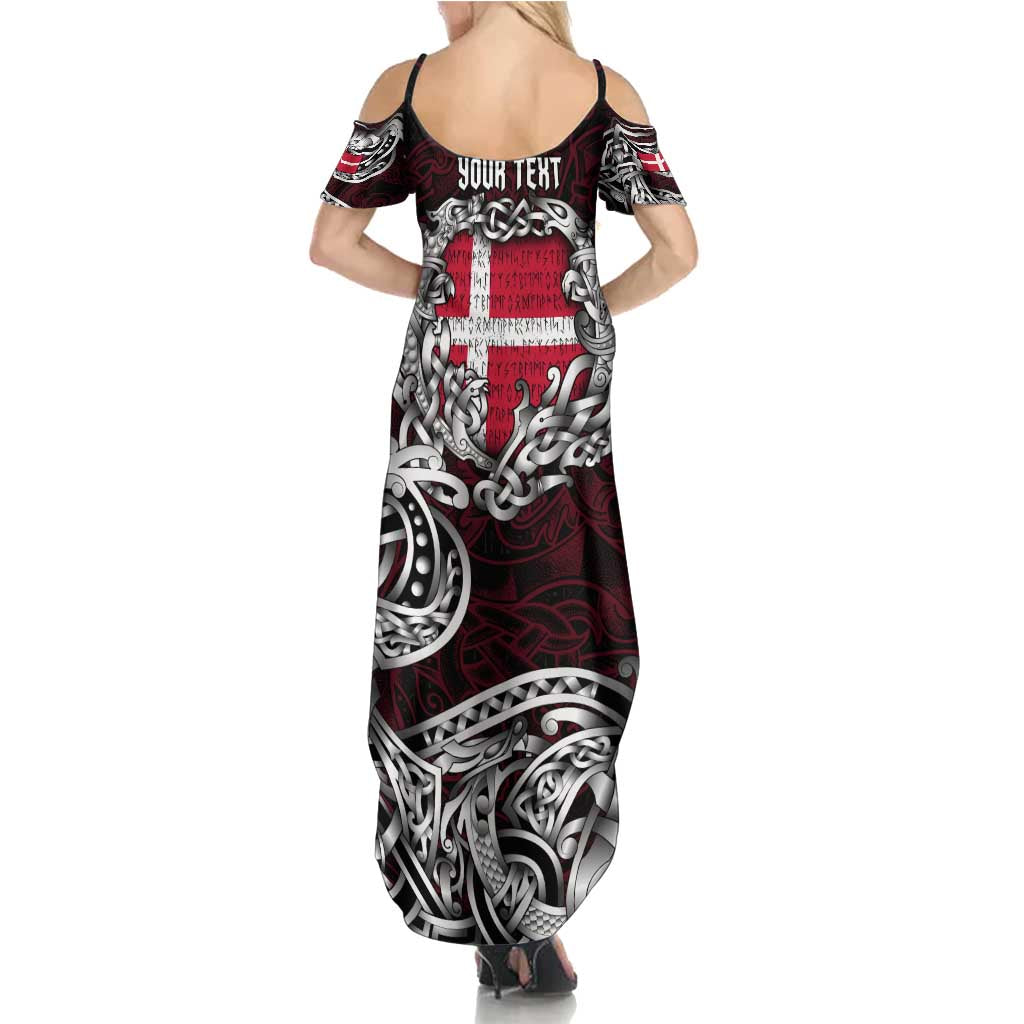Personalized Denmark Viking Blood Summer Maxi Dress Nordic Runes and Shield of Ancestry in Tribal Knotwork