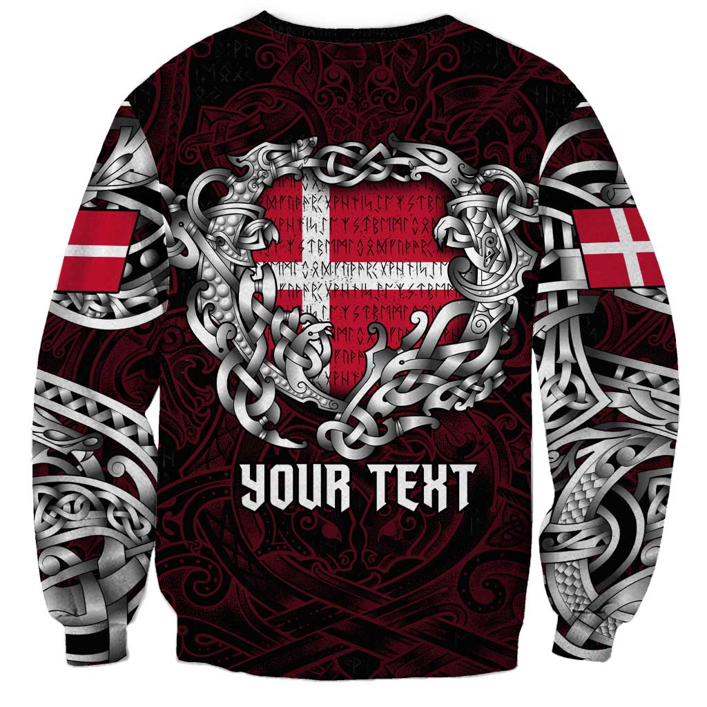 Personalized Denmark Viking Blood Sweatshirt Nordic Runes and Shield of Ancestry in Tribal Knotwork