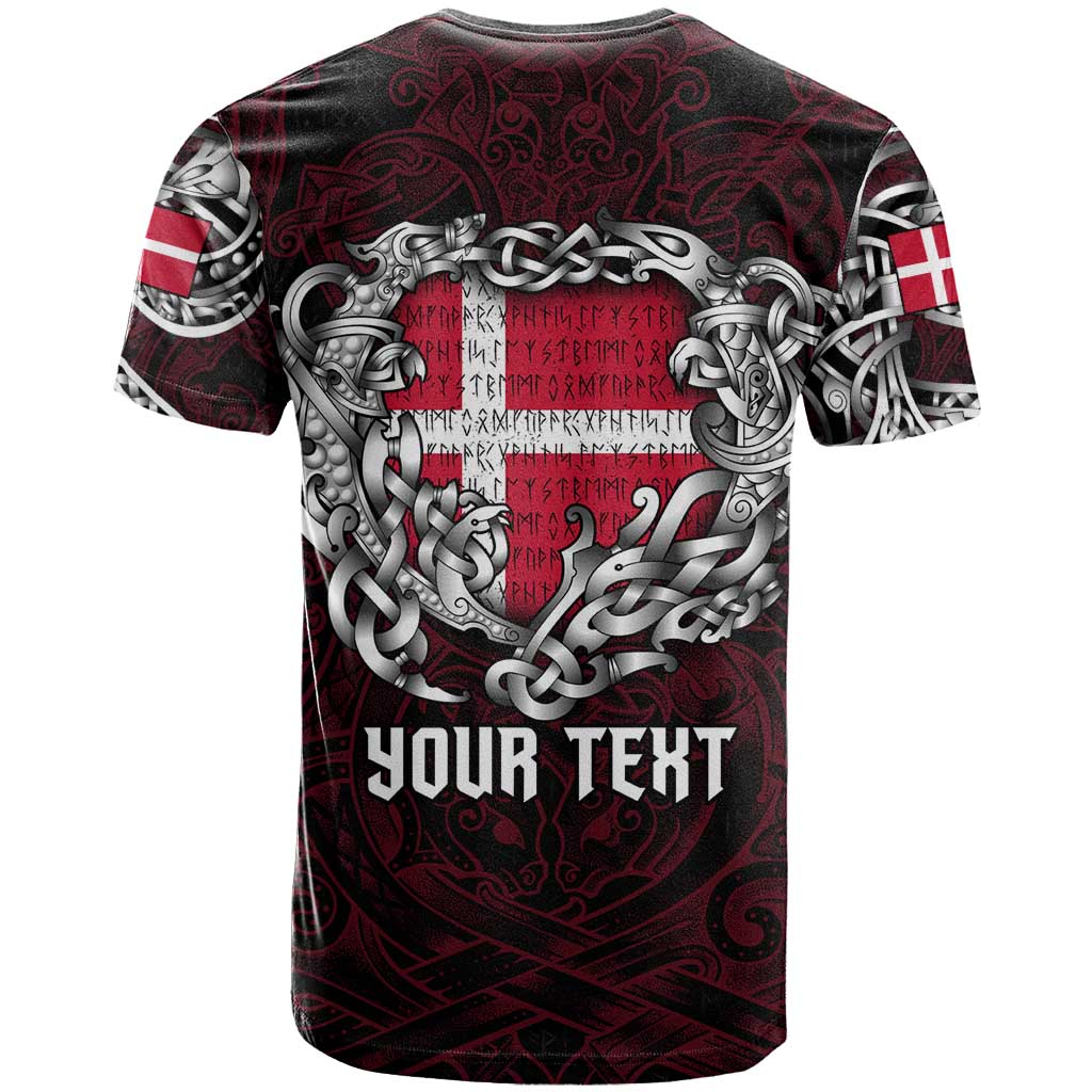 Personalized Denmark Viking Blood T Shirt Nordic Runes and Shield of Ancestry in Tribal Knotwork