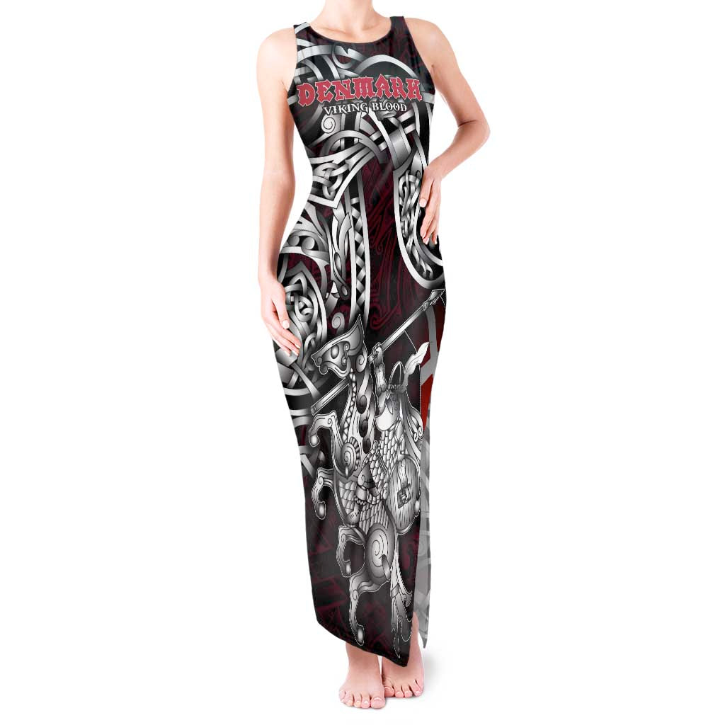 Personalized Denmark Viking Blood Tank Maxi Dress Nordic Runes and Shield of Ancestry in Tribal Knotwork