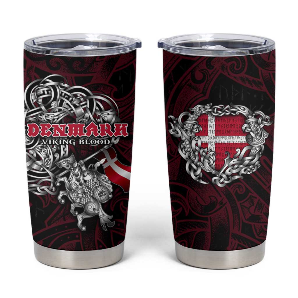 Denmark Viking Blood Tumbler Cup Nordic Runes and Shield of Ancestry in Tribal Knotwork