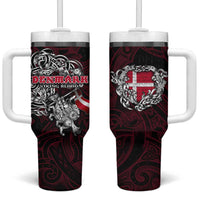 Denmark Viking Blood Tumbler With Handle Nordic Runes and Shield of Ancestry in Tribal Knotwork