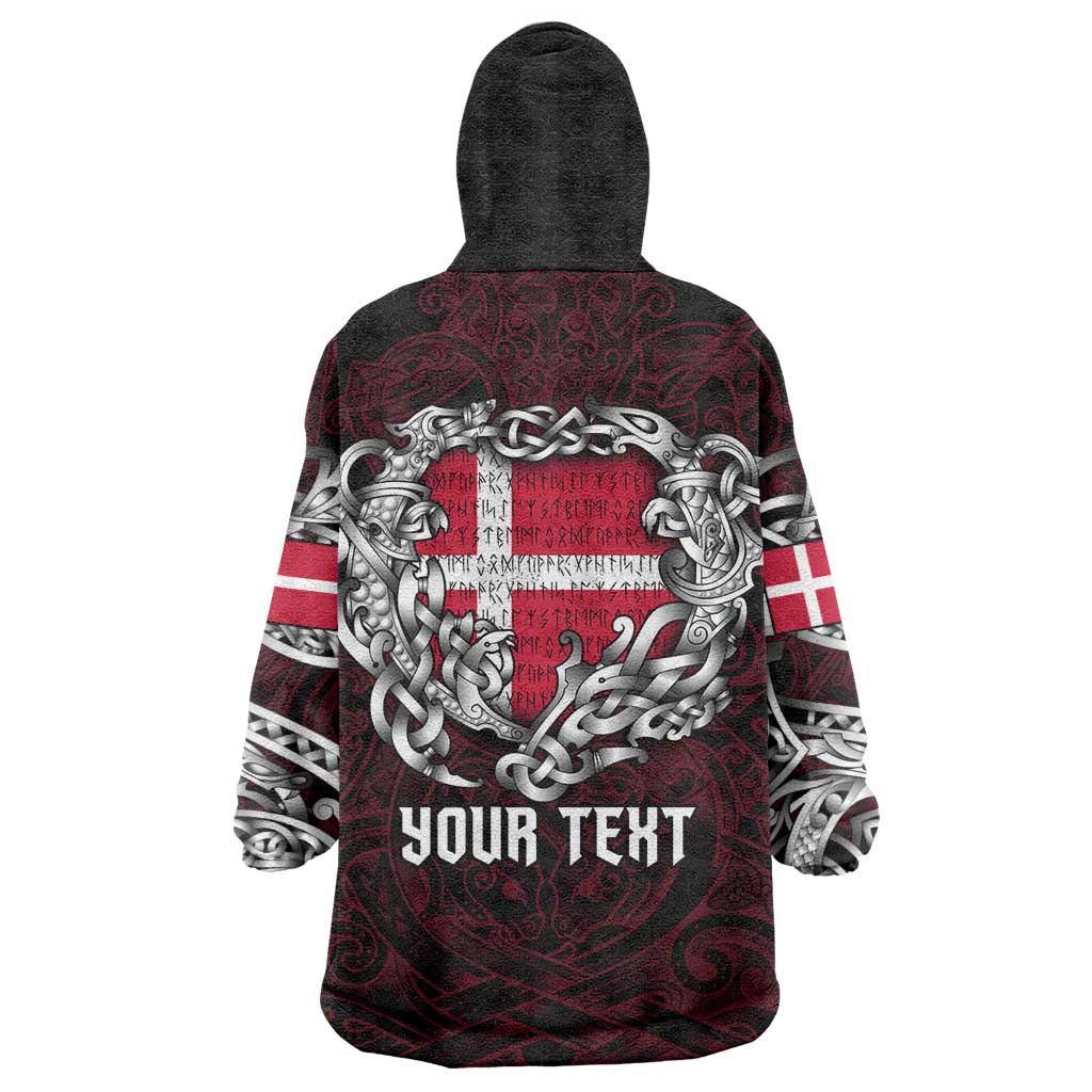 Personalized Denmark Viking Blood Wearable Blanket Hoodie Nordic Runes and Shield of Ancestry in Tribal Knotwork