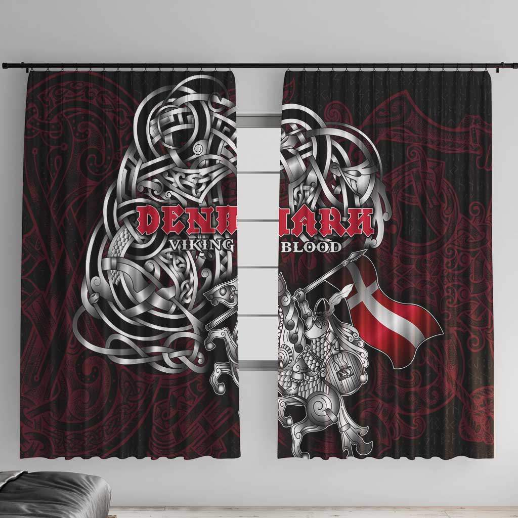 Denmark Viking Blood Window Curtain Nordic Runes and Shield of Ancestry in Tribal Knotwork